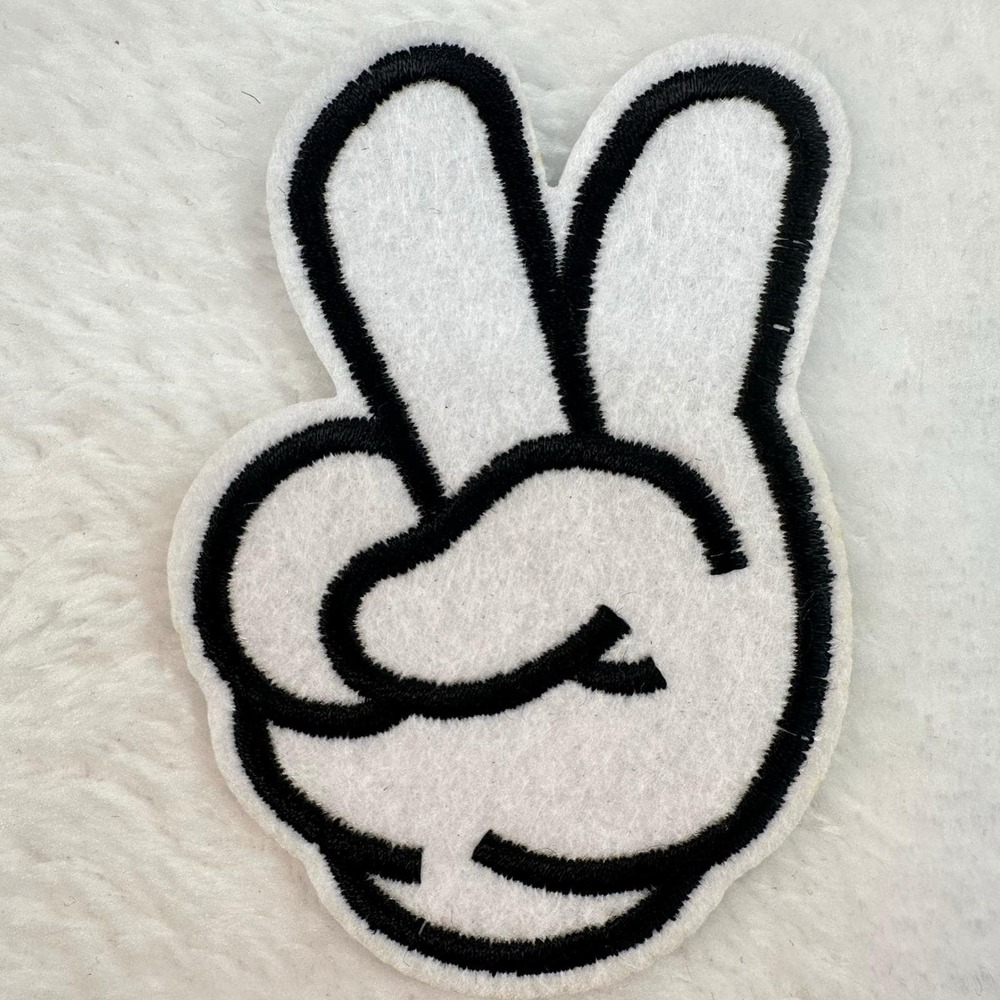 Peace Sign Hand Patch  White Black Embroidered Mickey‎ Style Cartoon